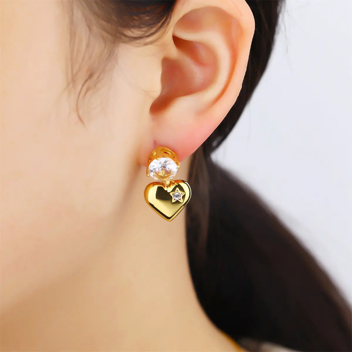 Gold Stainless Steel Heart Earrings     EJE01190G