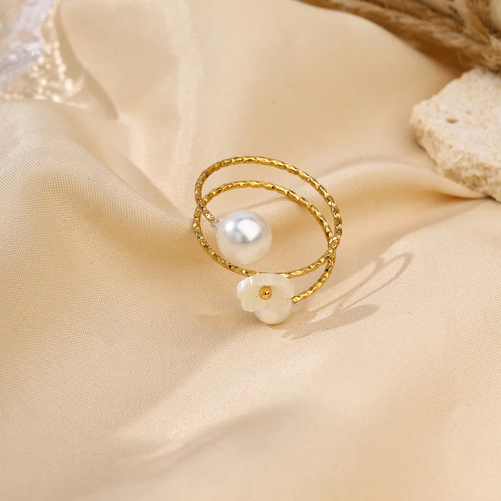 Shell Flower Pearl Open Ring    EJR01118G