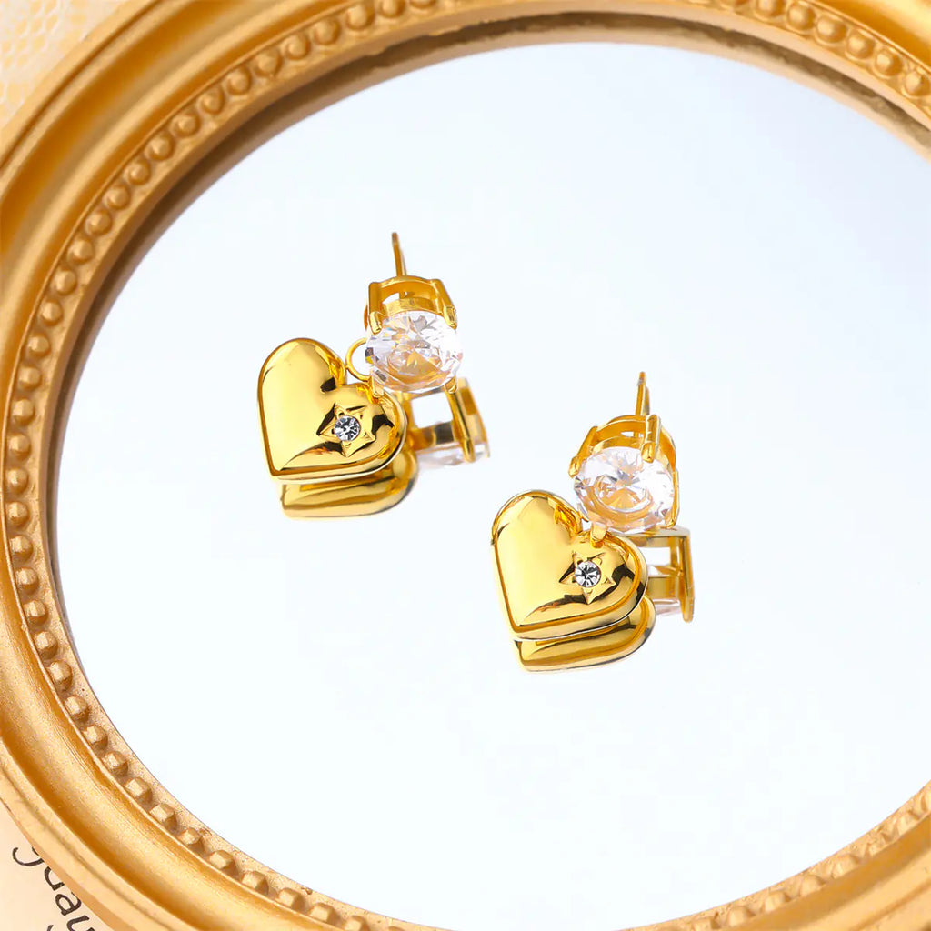 Gold Stainless Steel Heart Earrings     EJE01190G