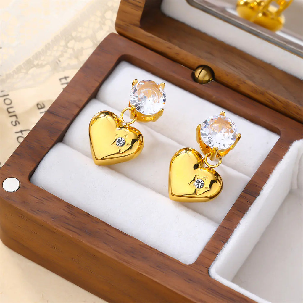 Gold Stainless Steel Heart Earrings     EJE01190G