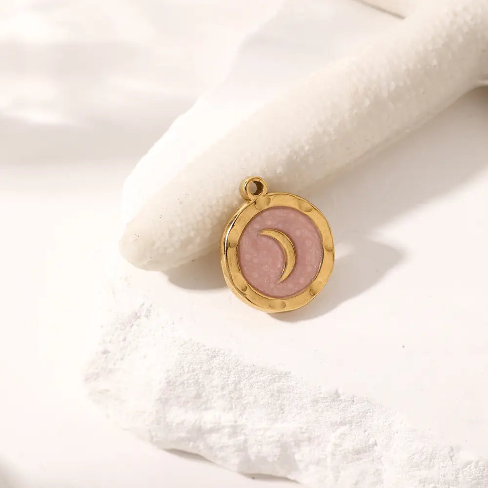 Trendy Stainless Steel Pink Enamel Moon Pendant     EJ25N06473G