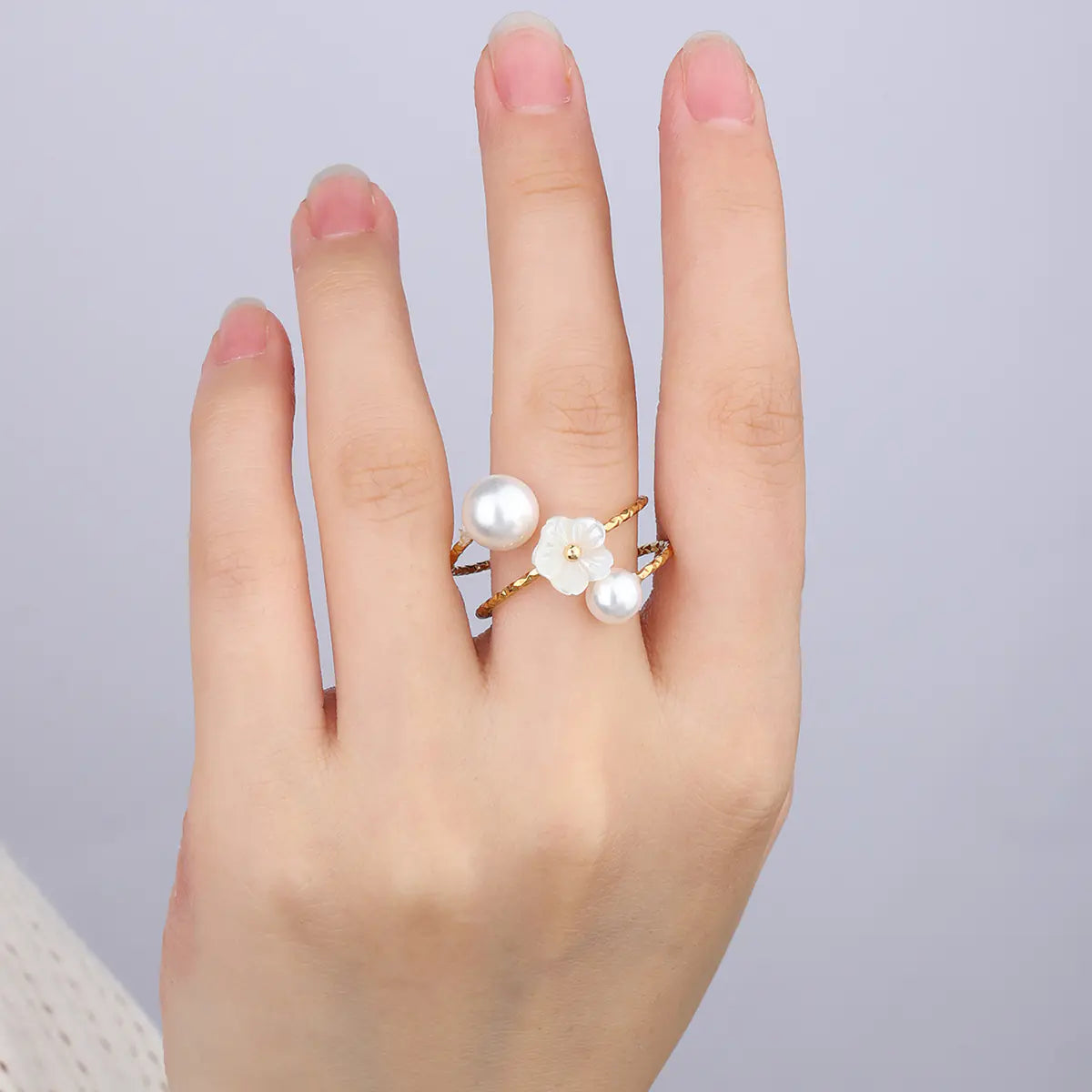 Shell Flower Pearl Open Ring    EJR01118G