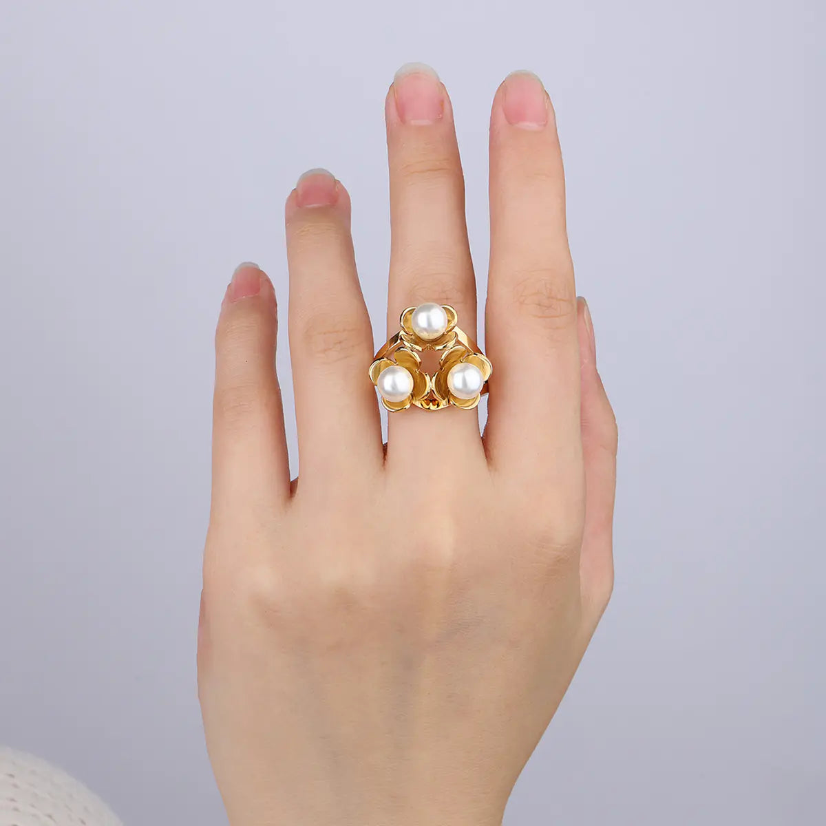 Flower Pearl Open Ring Adjustable    EJR01115G