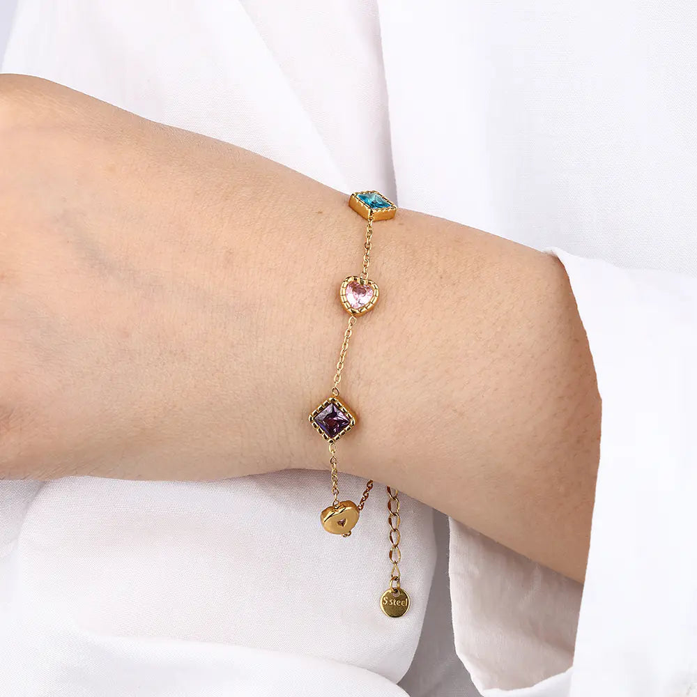 Gold Plated Stainless Steel Baguette CZ Bracelet EJB02862G