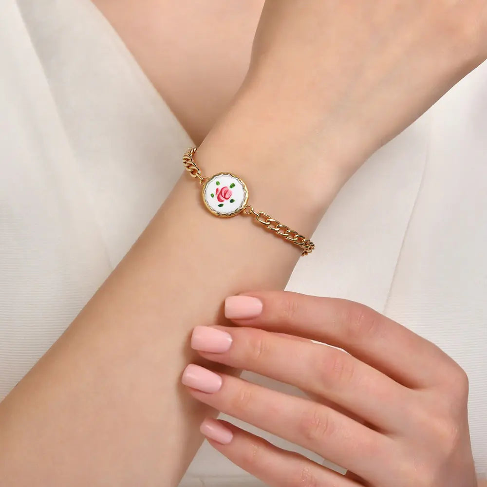 Retro Oil Painting Style Stainless Steel Lady Bracelet- EJB02894G