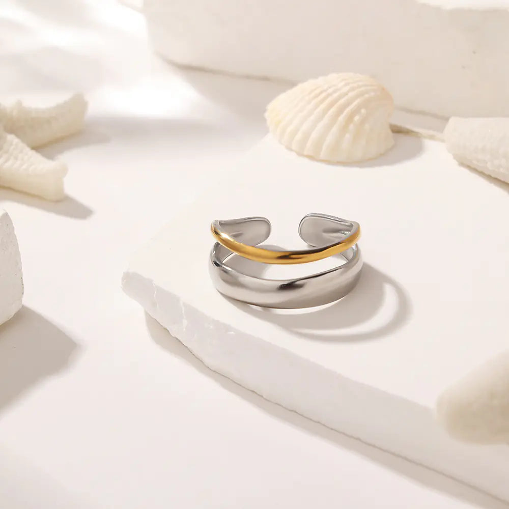 Steel + Gold Adjustable Ring   EJ25R01305GS