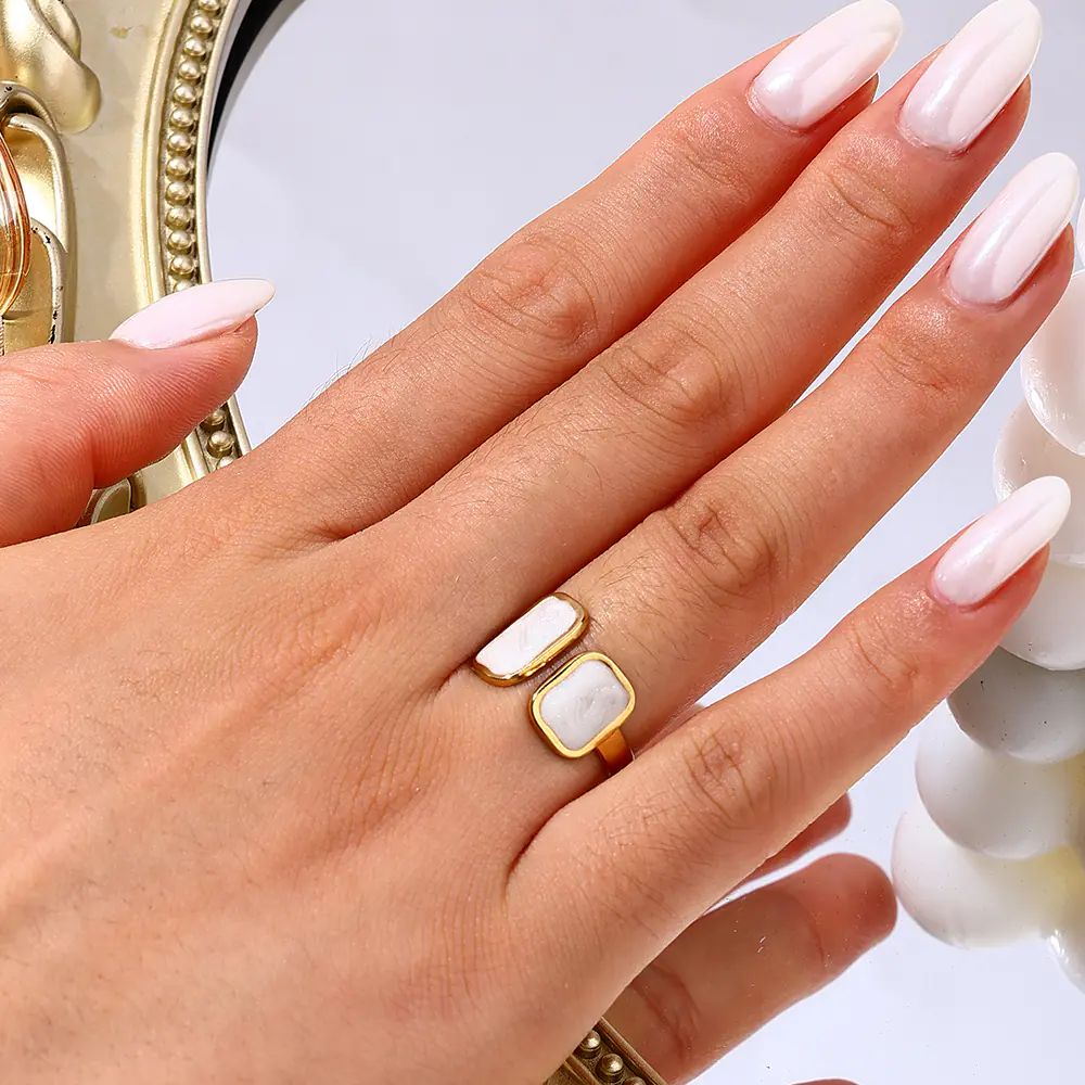 Steel White Enamel Rings Adjustable EJR01664G