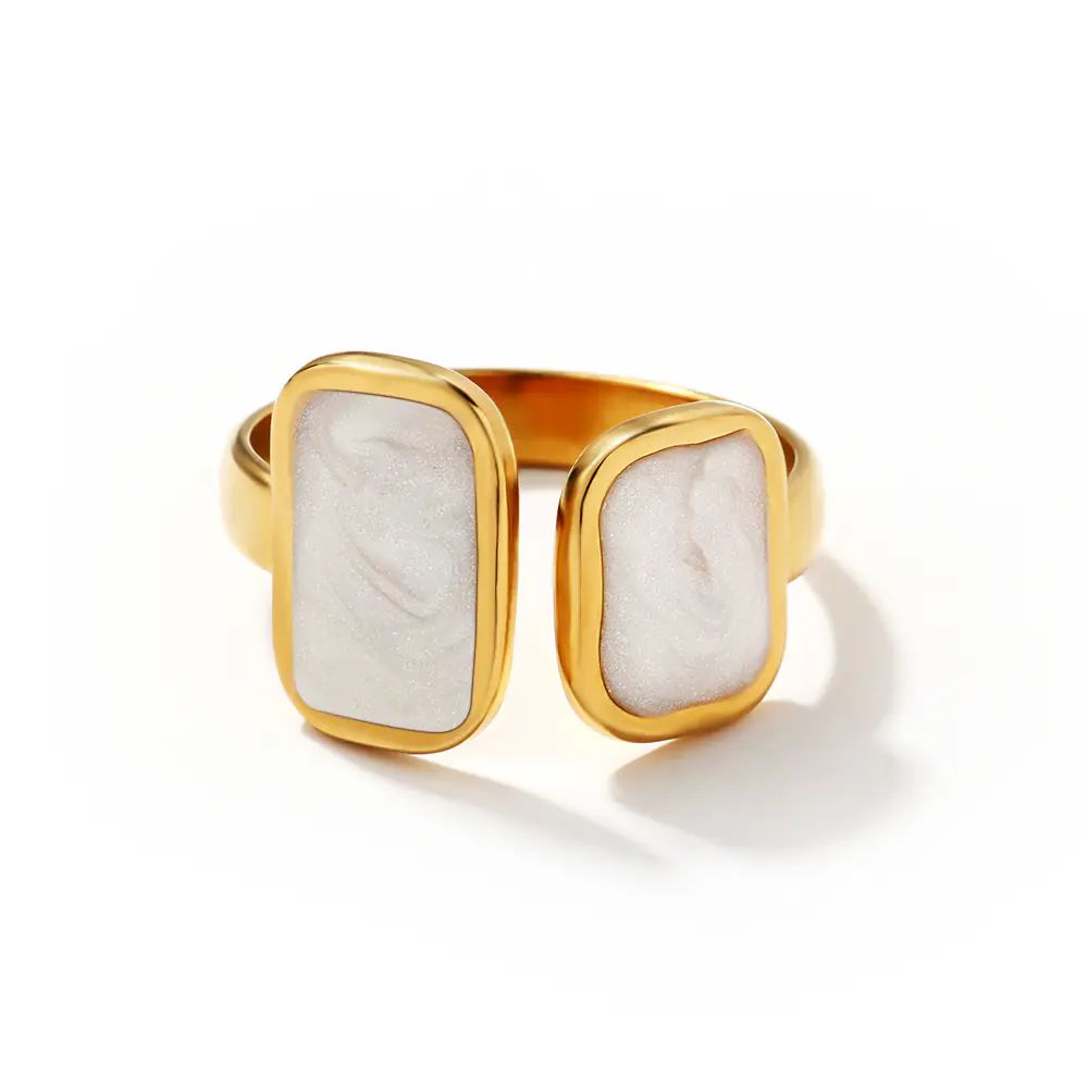 Steel White Enamel Rings Adjustable EJR01664G