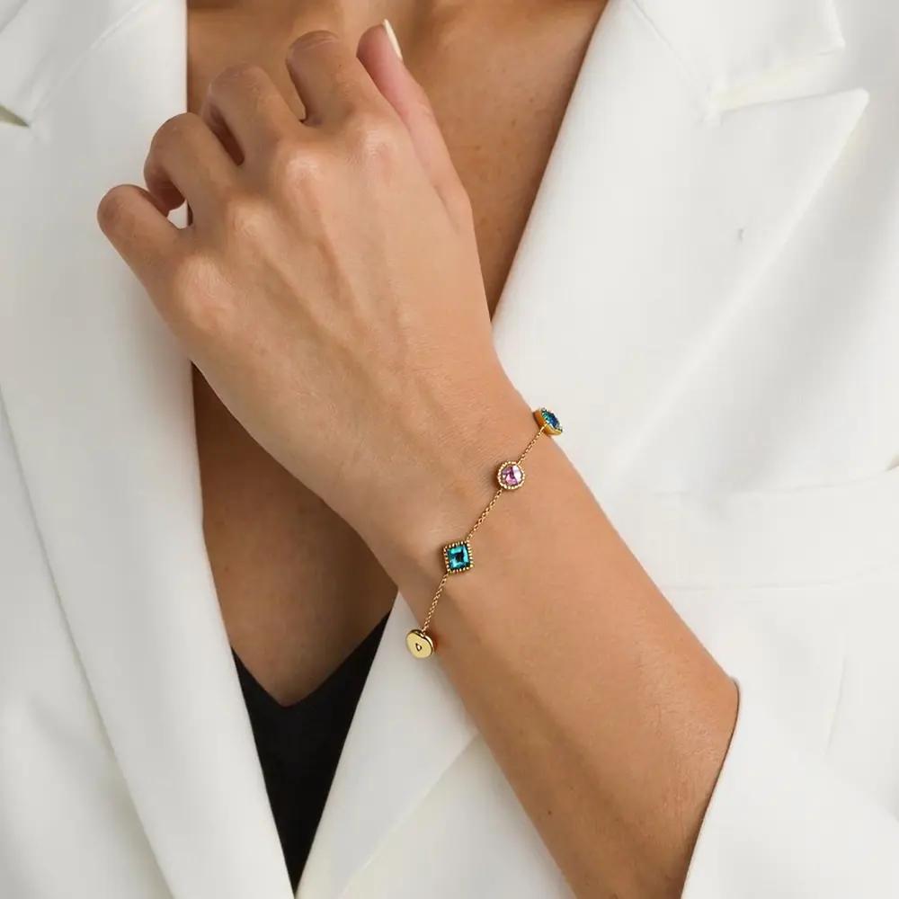 Gold Plated Stainless Steel Baguette CZ Bracelet EJB02862G