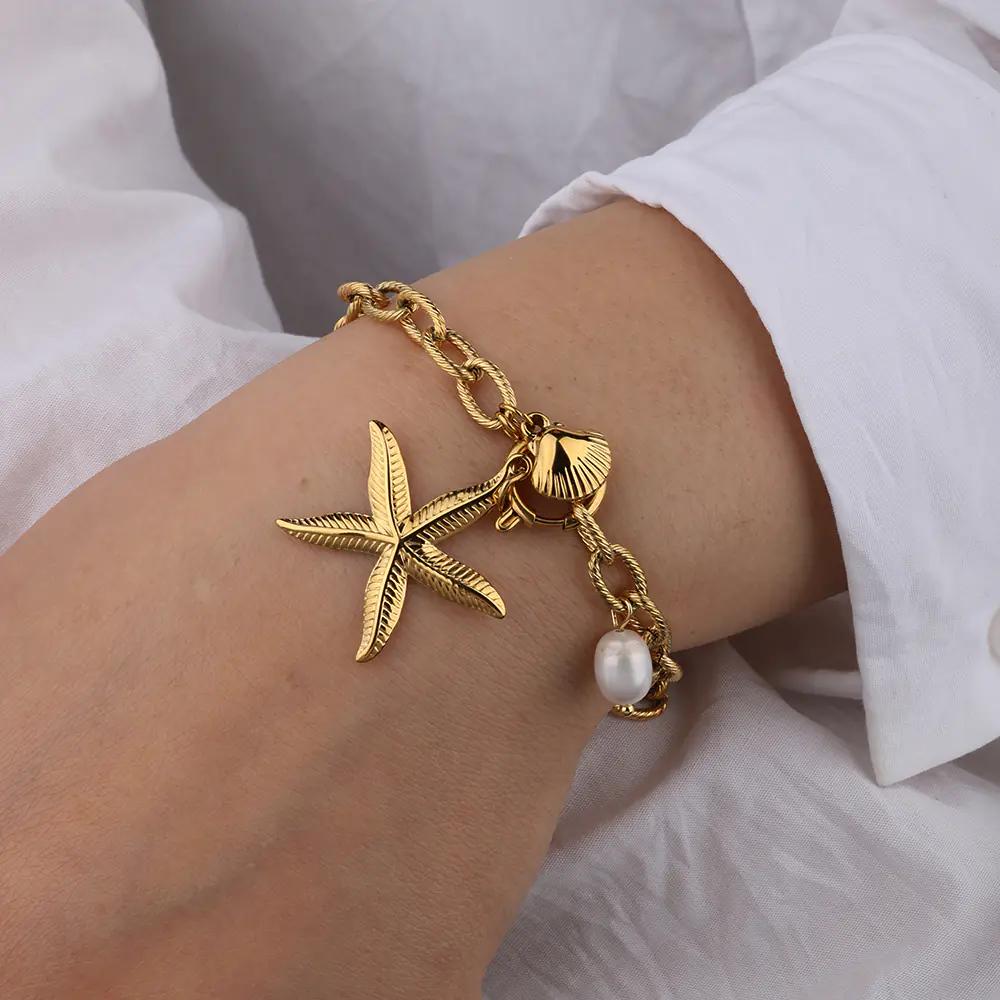 Shell Starfish Pearl Bracelet EJB02825G