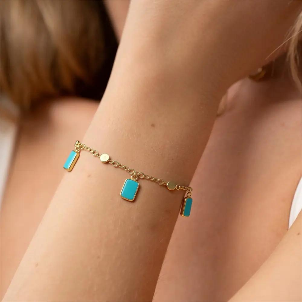 Gold Plated Blue Pendant Bracelet  EJB02915