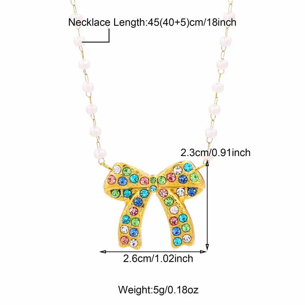 Colored Rhinestones Bow Design Necklace  EJN06049G