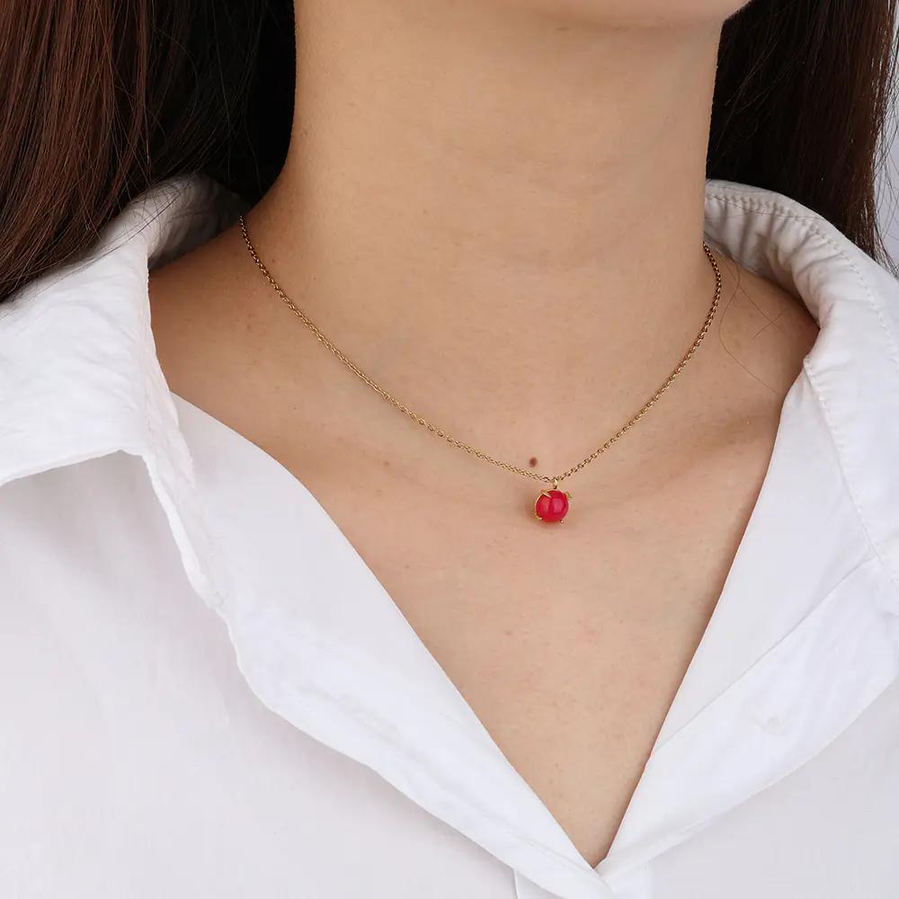 Natural Stone Pendant Necklace EJN04346G