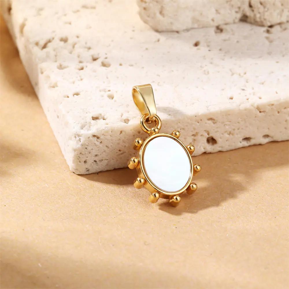 Gold Plated Stainless Steel Circular Seashell Pendant EJN06653G