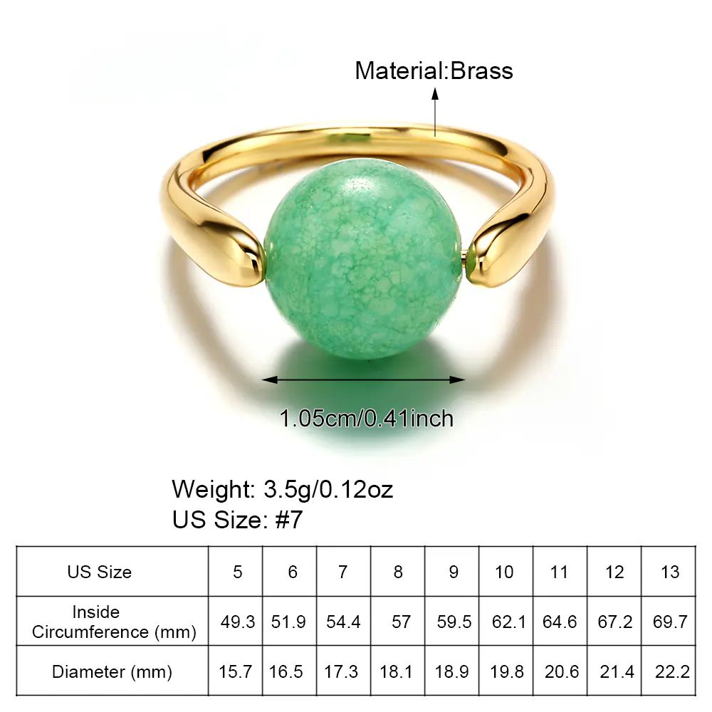 Elegent Style Green Jade Gold Plated Brass Ring EJR01762G-7