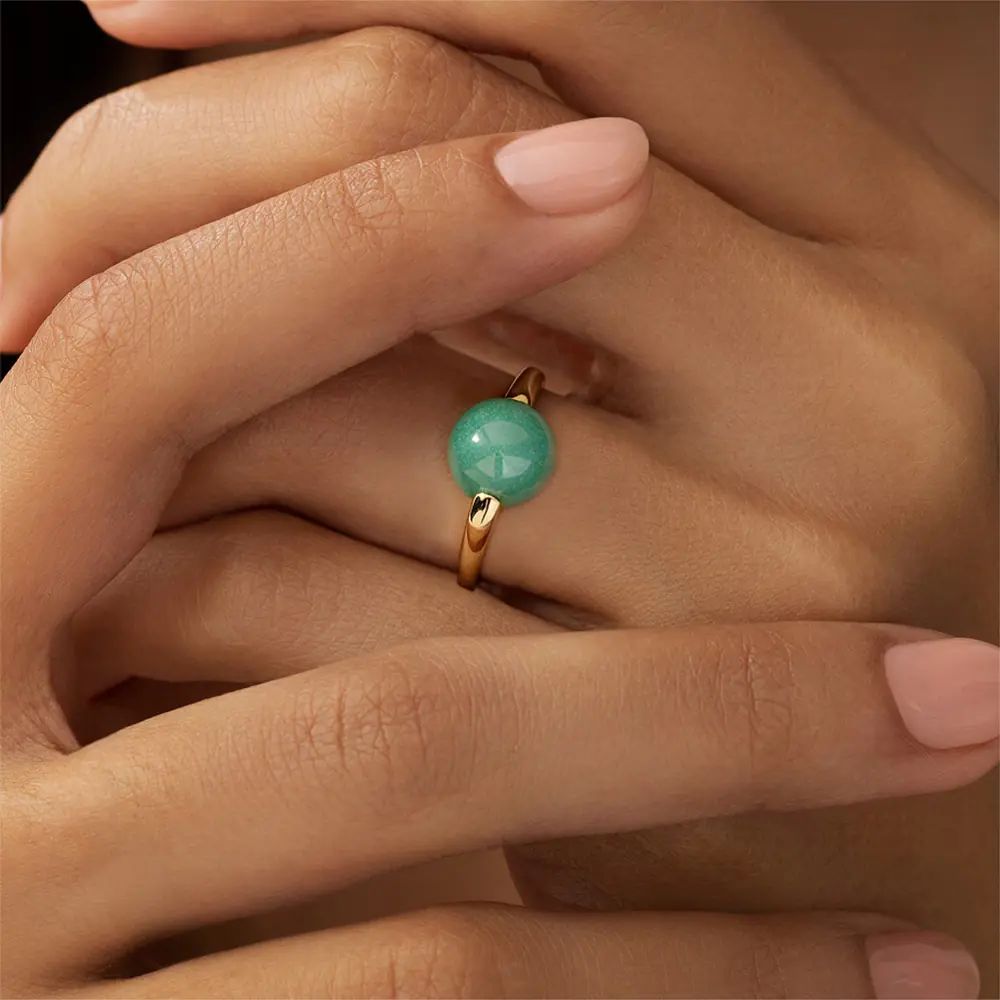 Elegent Style Green Jade Gold Plated Brass Ring EJR01762G-7