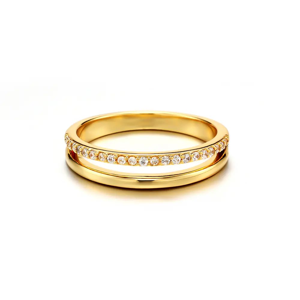 Elegent Style White Diamond Gold Plated Brass Ring EJR01759G-7