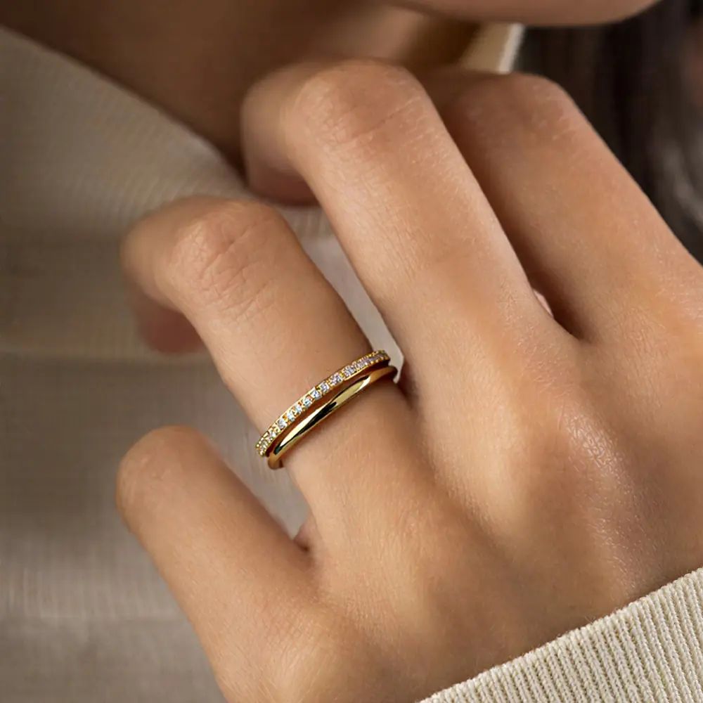 Elegent Style White Diamond Gold Plated Brass Ring EJR01759G-7