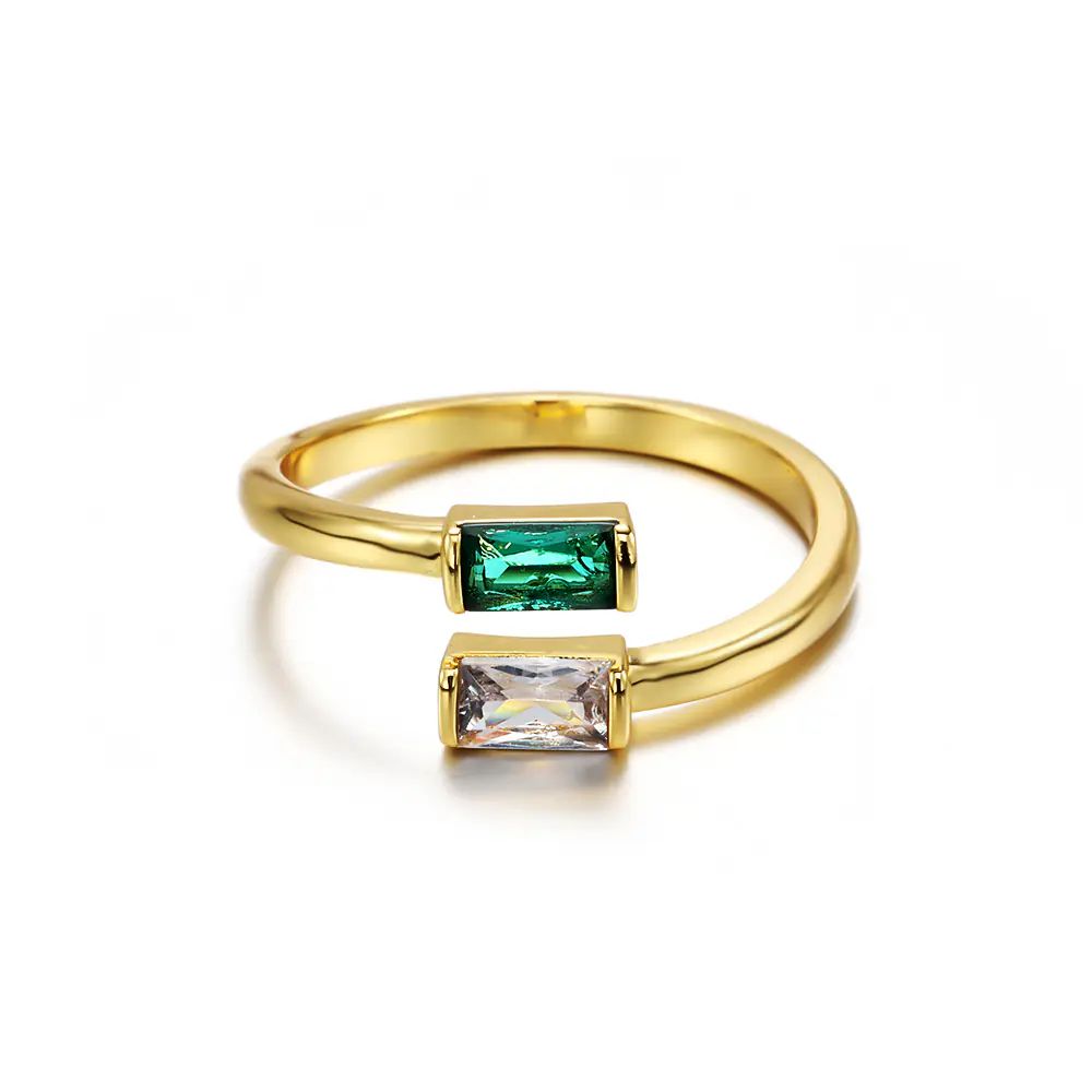 Simple Style Double-color Zircon Stone Ring - Adjustable EJR01739G