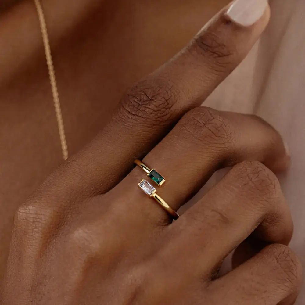 Simple Style Double-color Zircon Stone Ring - Adjustable EJR01739G