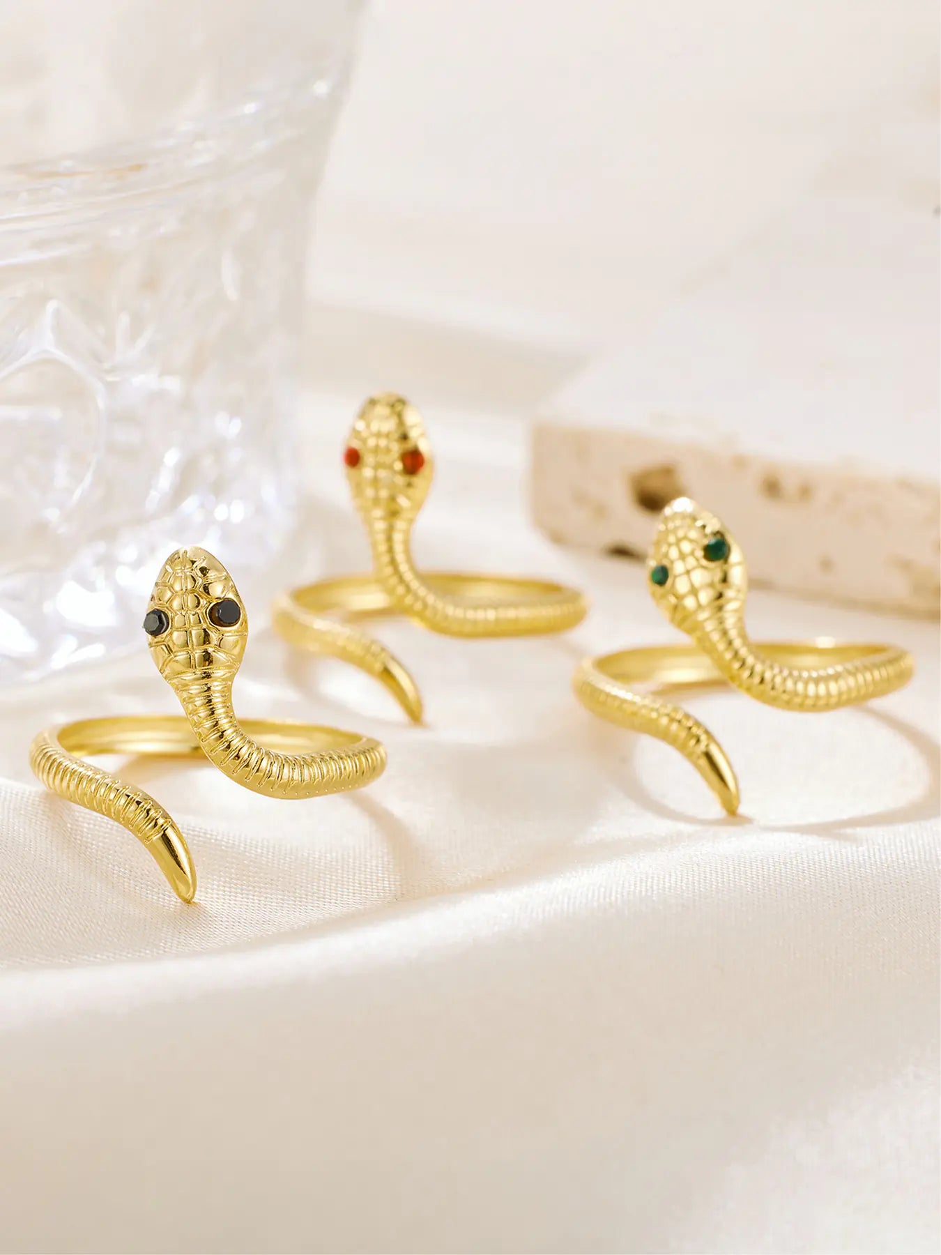 Eye Snake Shape Full Rhinestone Zircon Open Rings  EJR00835G