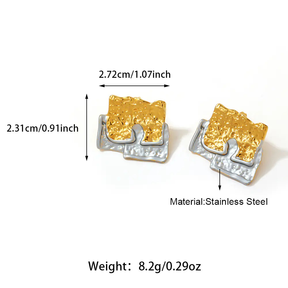Irregular Two-Tone Stud Earrings     EJ25E01460GS