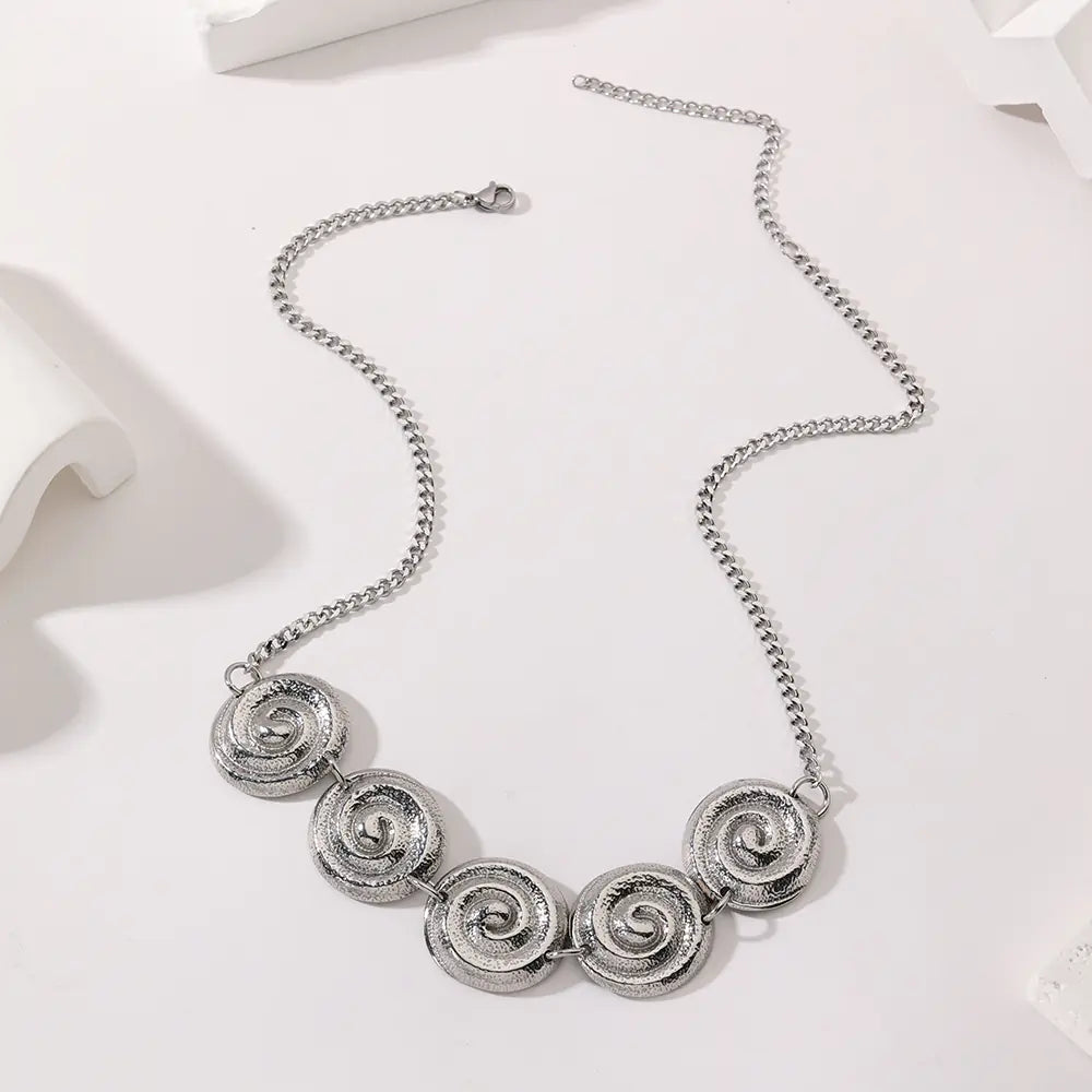 Polished Stainless Steel Round Rotating Pattern Necklace    EJ25N06381S
