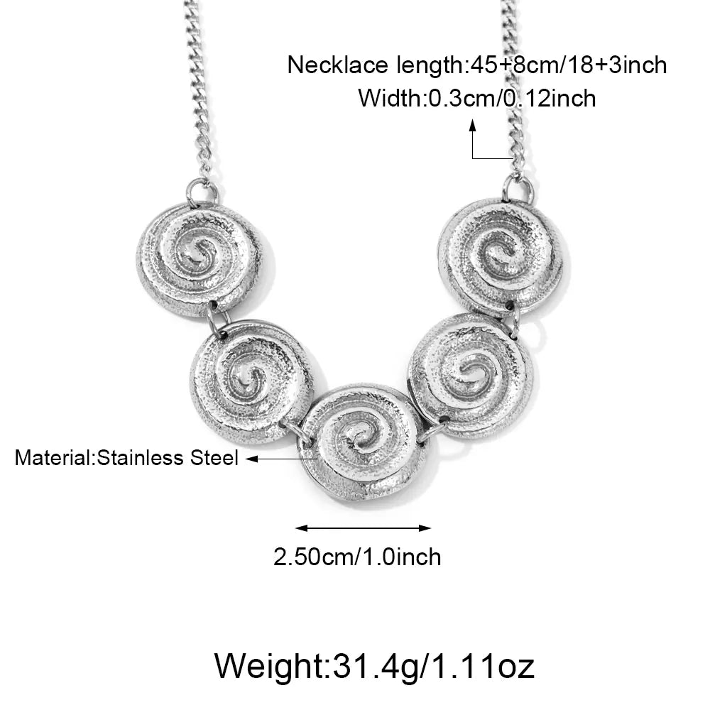 Polished Stainless Steel Round Rotating Pattern Necklace    EJ25N06381S