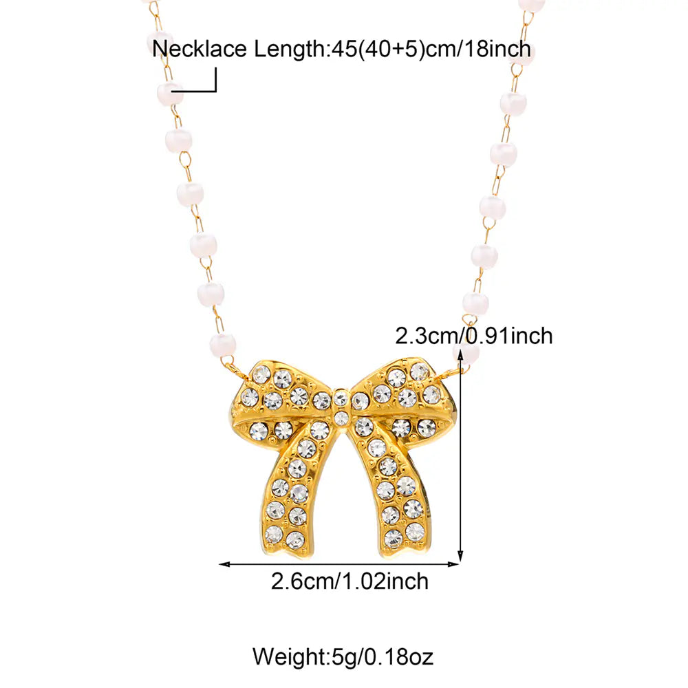White Rhinestones Bow Design Necklace    EJN06048G