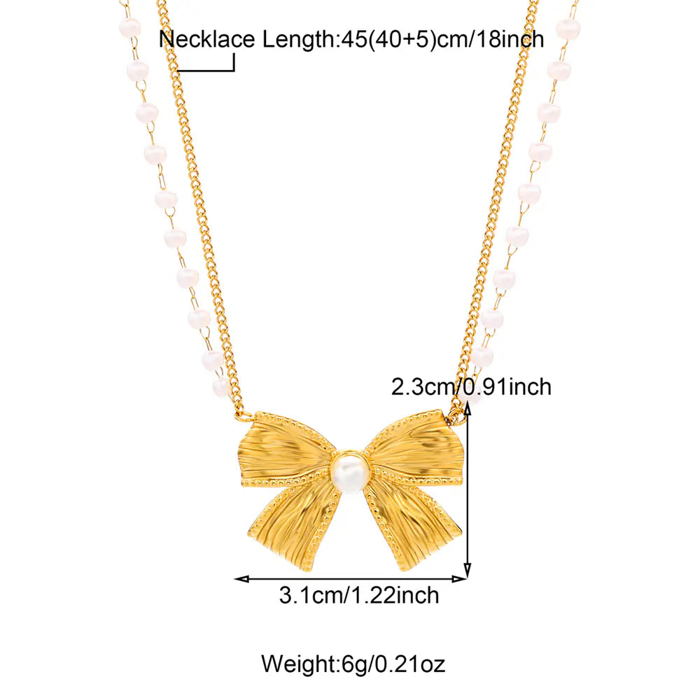 Glossy Bow Design Necklace   EJN06050G