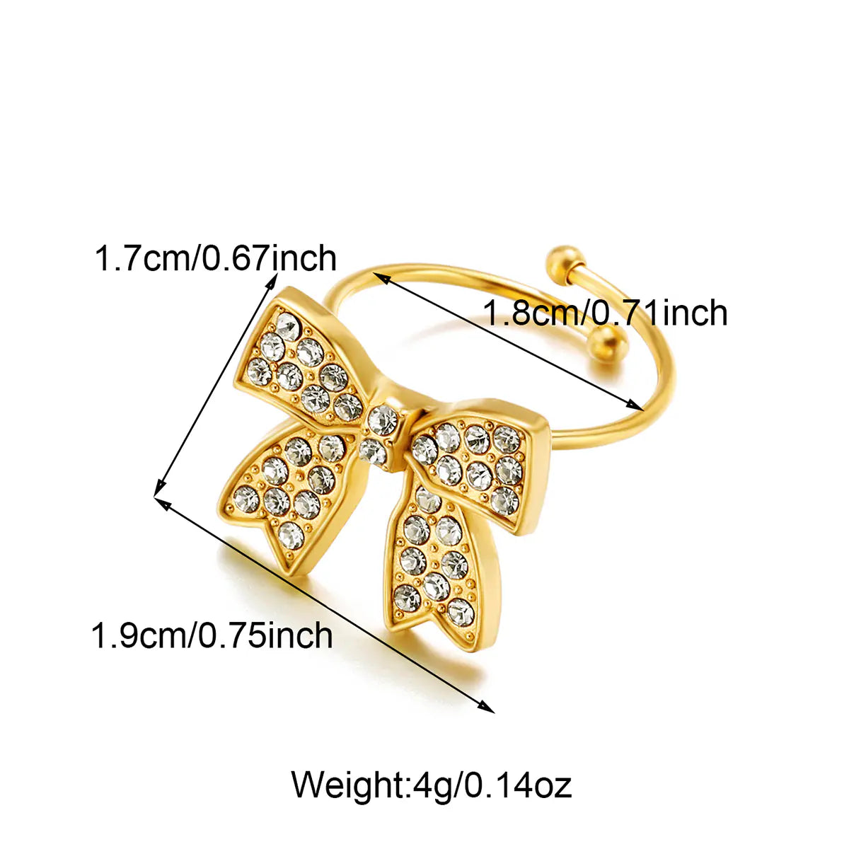 Butterfly Bow Crystal Open Ring  EJR01109G